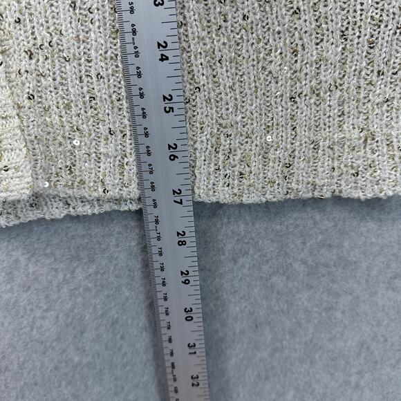 Jennifer Lopez Sweater Womens Medium Cream Sequins Cardigan Short Sleeve V-Neck - Picture 9 of 10